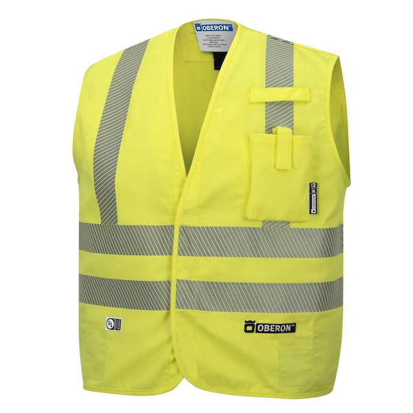 Oberon Hi-Vis FR/ARC-Rated 7.5 oz 88/12 Safety Vest, Snap Closure, Hi-Vis Yellow, L ZFA106-L - main